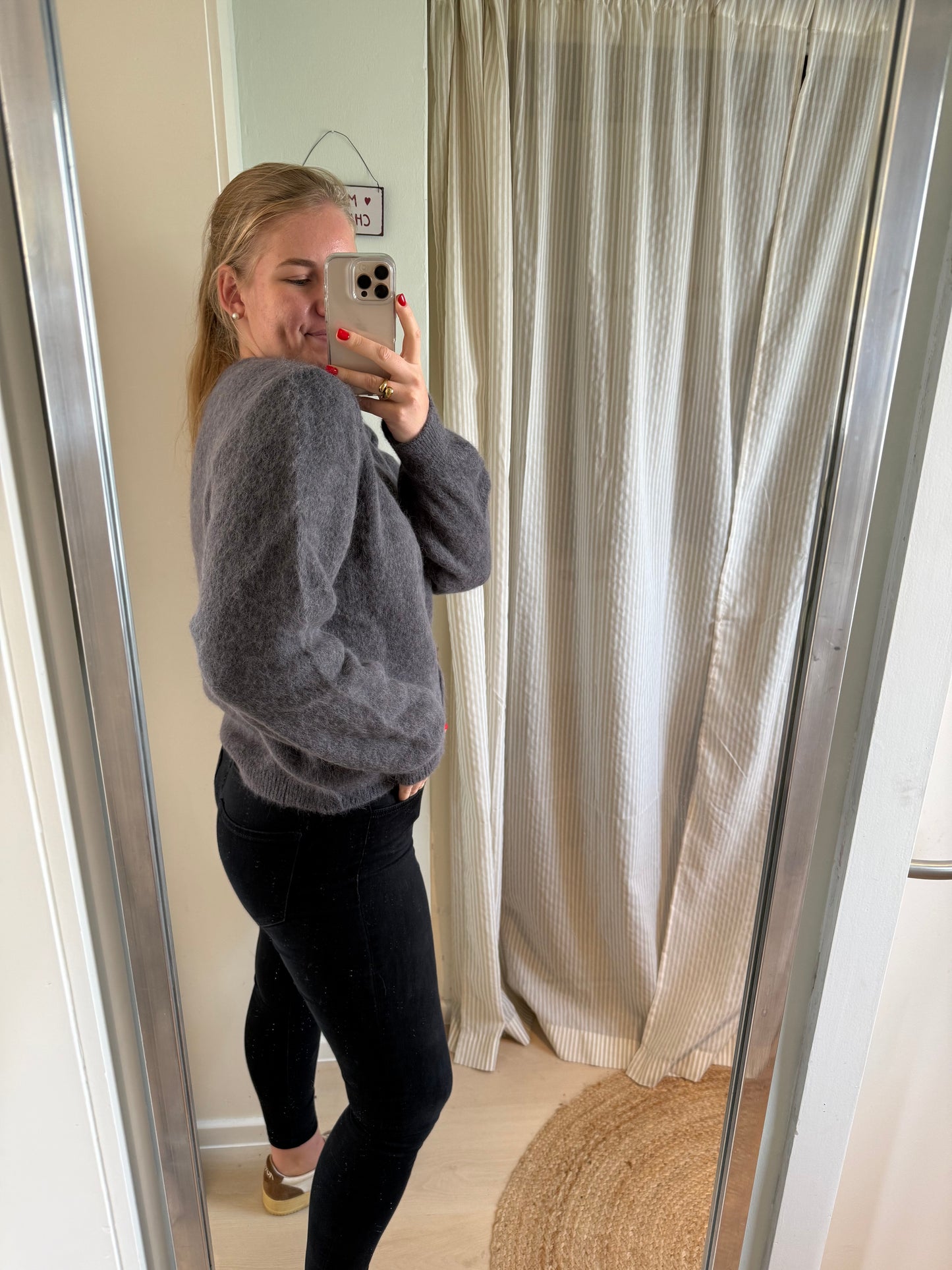 Baby-Alpaka Strickjacke Rundhals grau