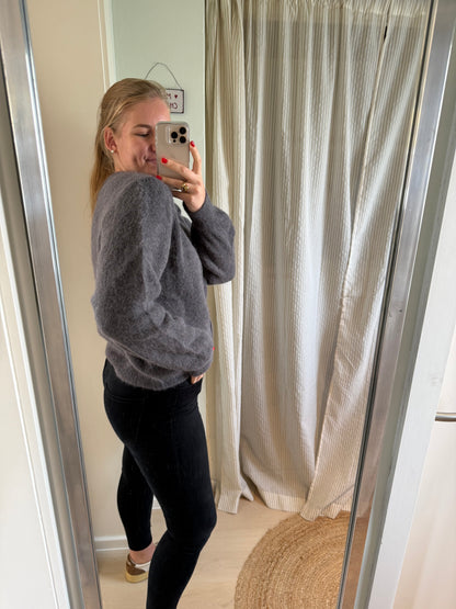 Baby-Alpaka Strickjacke Rundhals grau