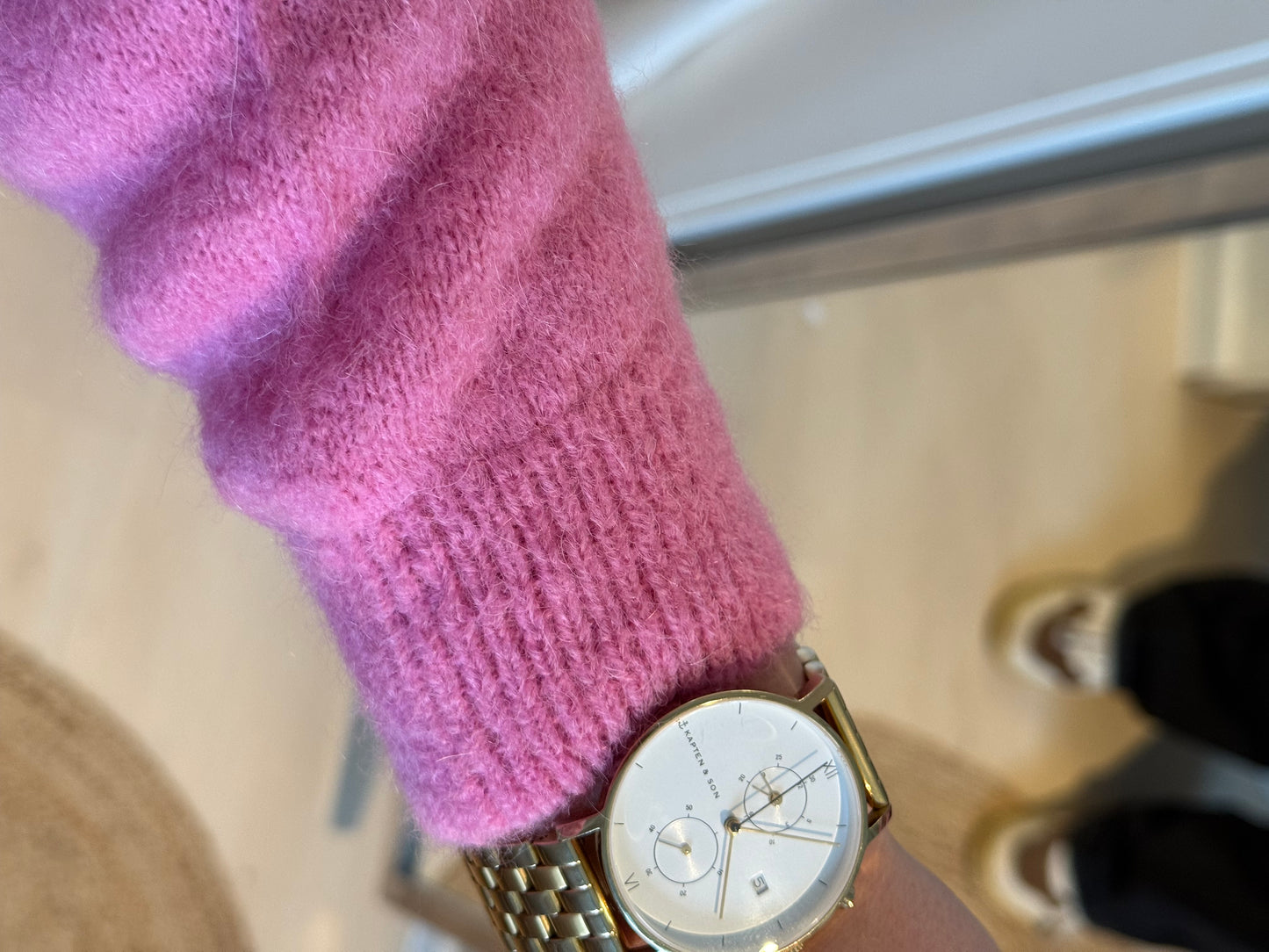 Alpaka Strickjacke Rundhals pink