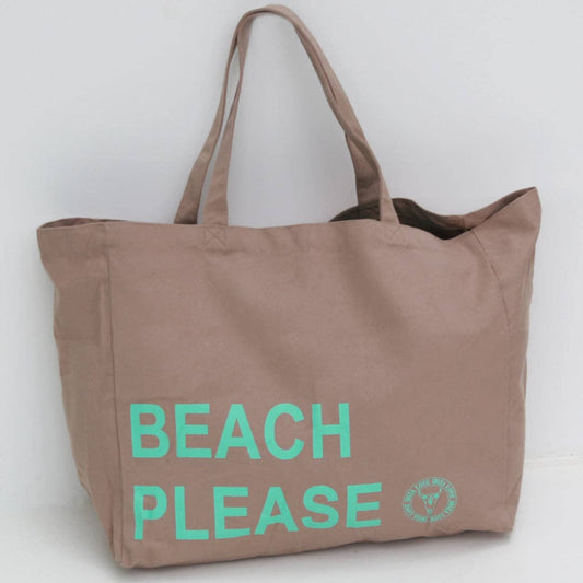 Canvas-Strandtas „Beach Please“ in Taupe