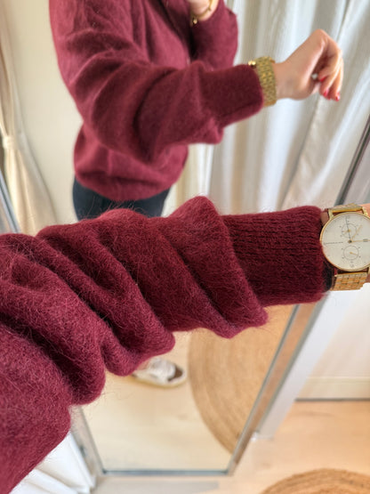 Baby-Alpaka Strickjacke Rundhals bordeaux