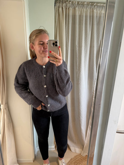 Baby-Alpaka Strickjacke Rundhals grau