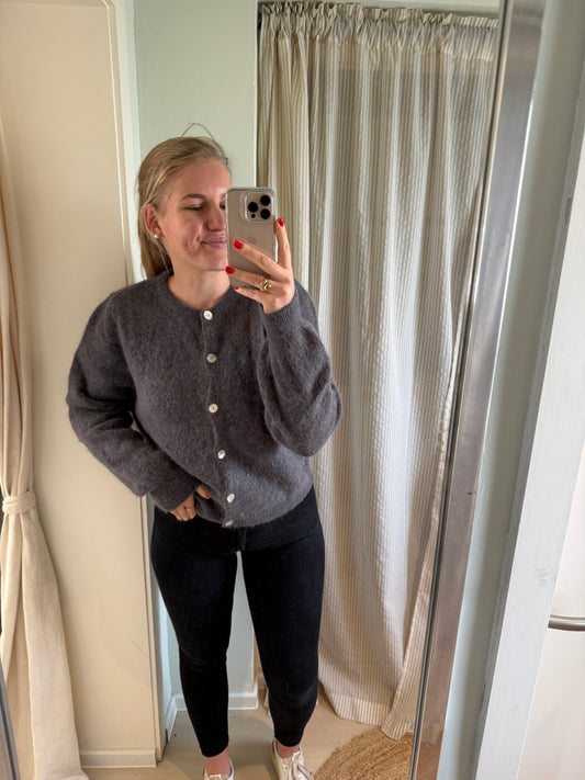 Baby-Alpaka Strickjacke Rundhals grau