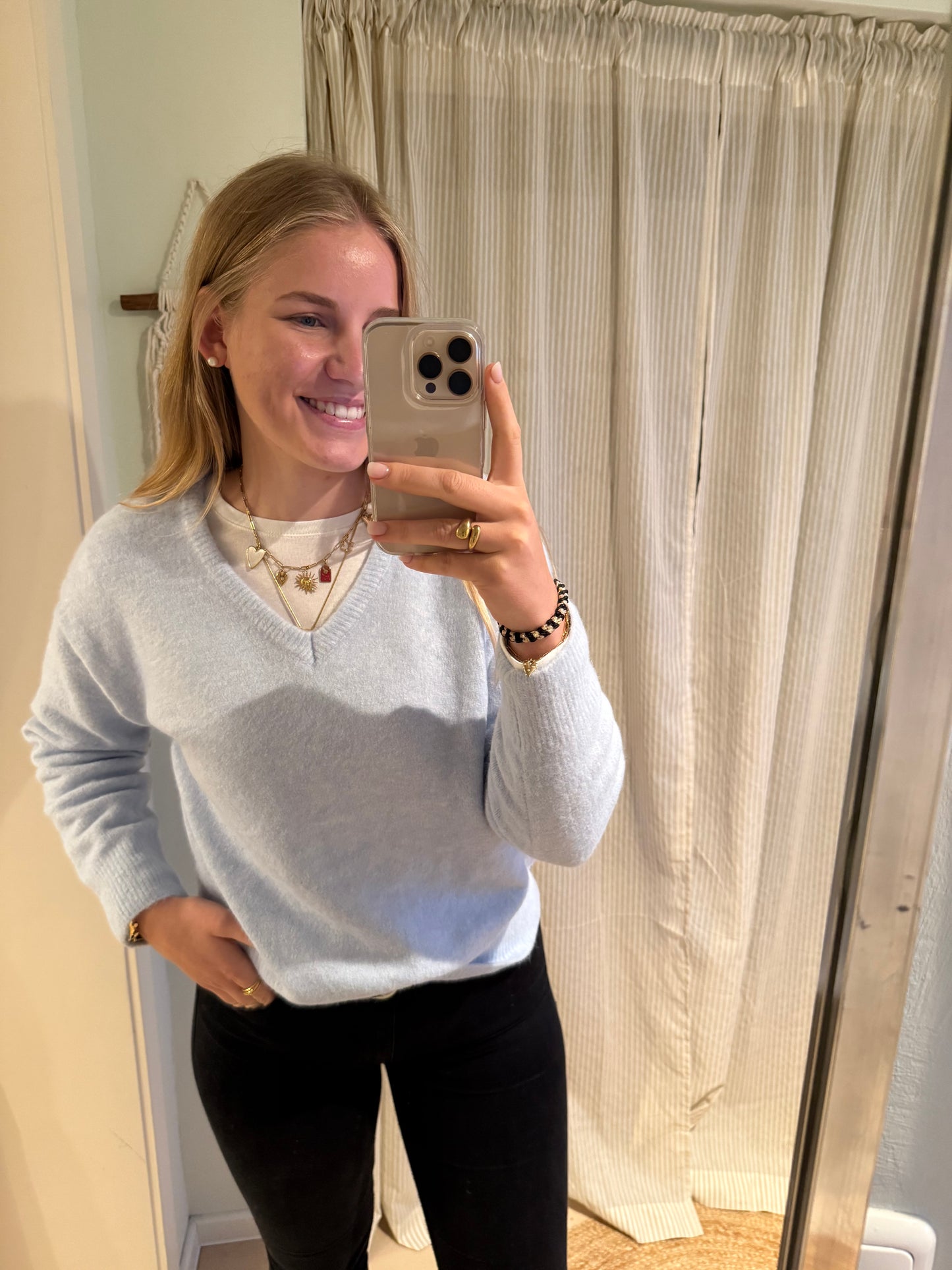 Strickpullover V-Ausschnitt babyblau