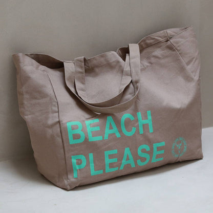 Canvas-Strandtas „Beach Please“ in Taupe