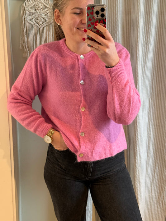 Alpaka Strickjacke Rundhals pink