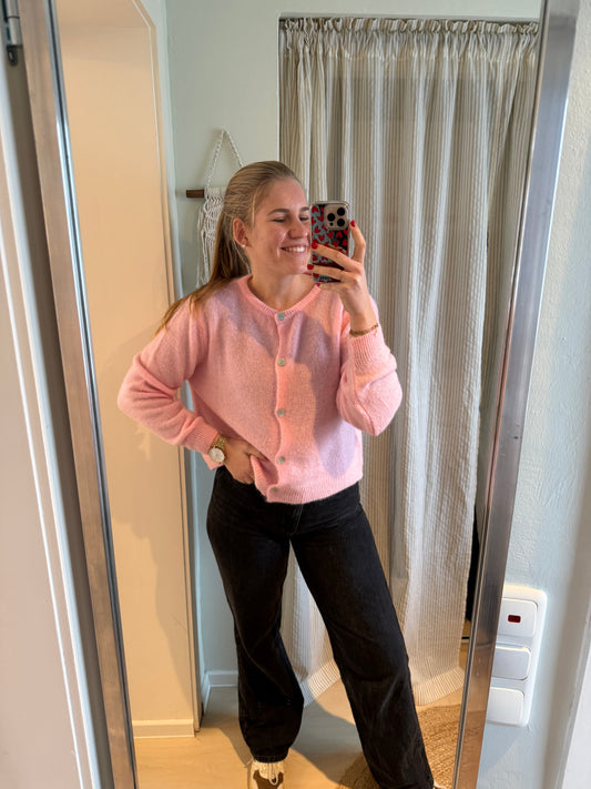 Alpaka Strickjacke Rundhals rosa