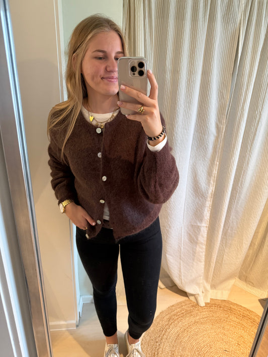 Baby-Alpaka Strickjacke Rundhals chocolate