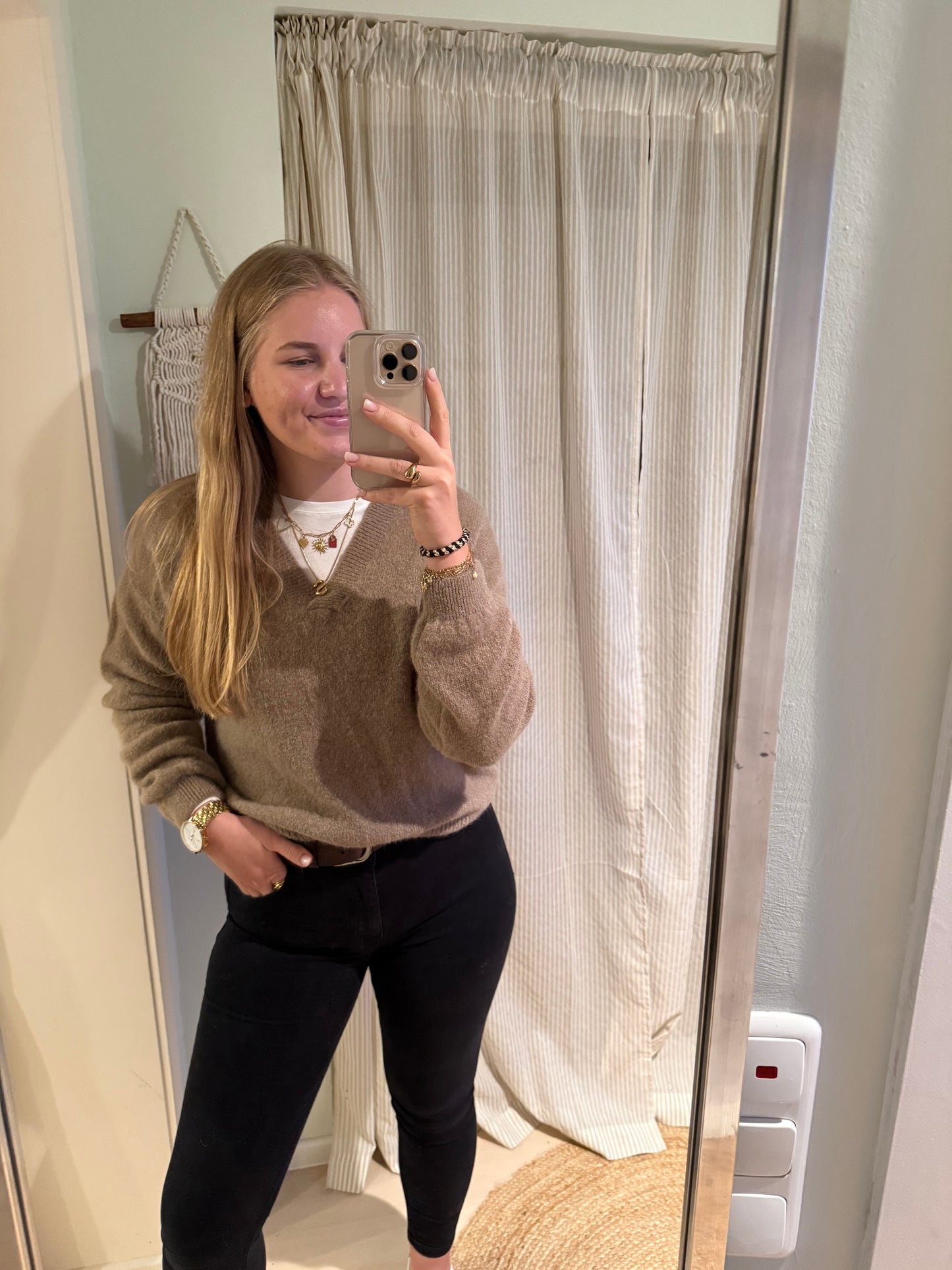 Strickpullover V-Ausschnitt braun