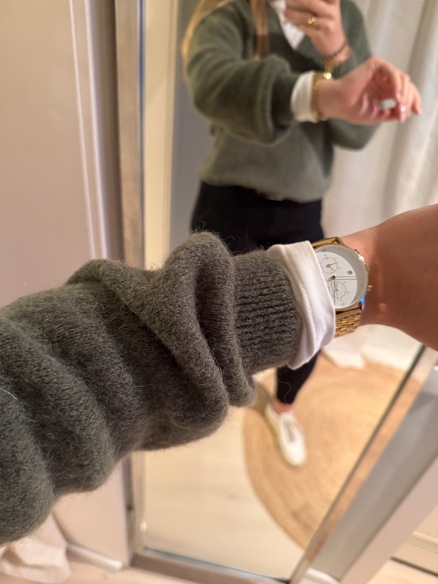 Strickpullover V-Ausschnitt khaki