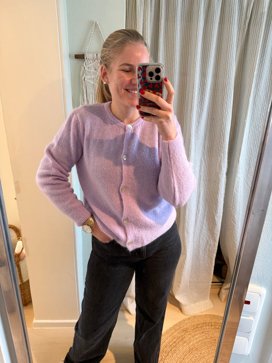 Alpaka Strickjacke Rundhals flieder