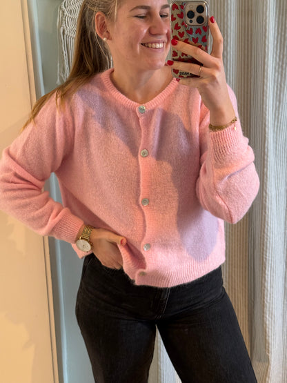 Alpaka Strickjacke Rundhals rosa