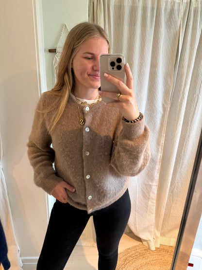 Baby-Alpaka Strickjacke Rundhals beige