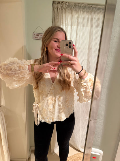 Wickelbluse mit Pailletten | Champagner