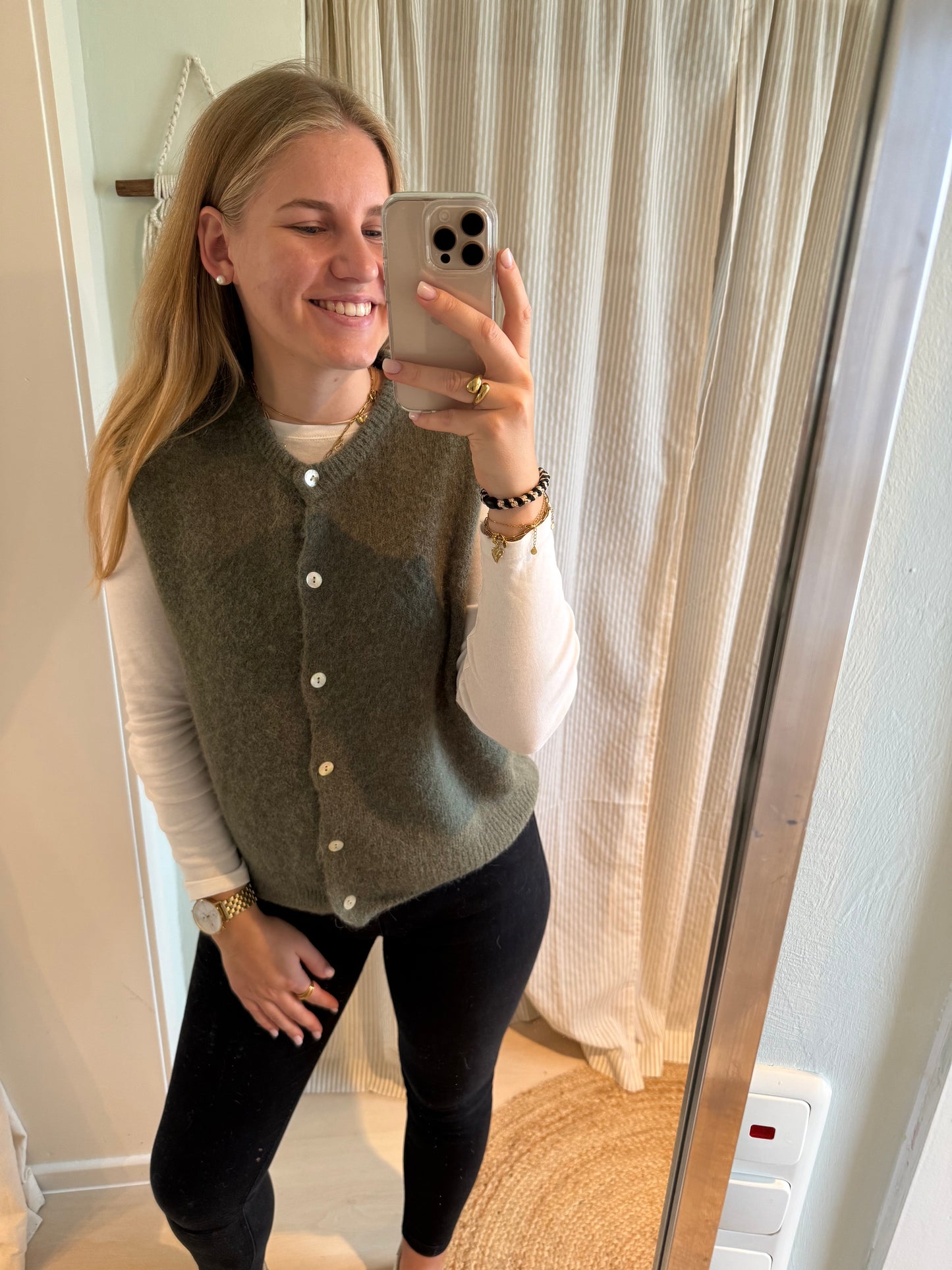 Strickweste Rundhals khaki