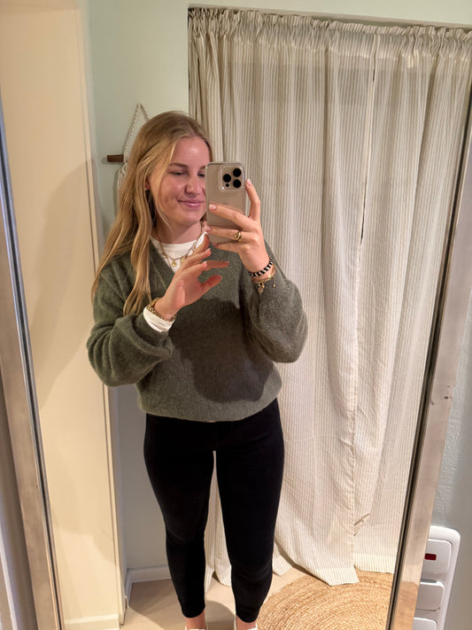 Strickpullover V-Ausschnitt khaki