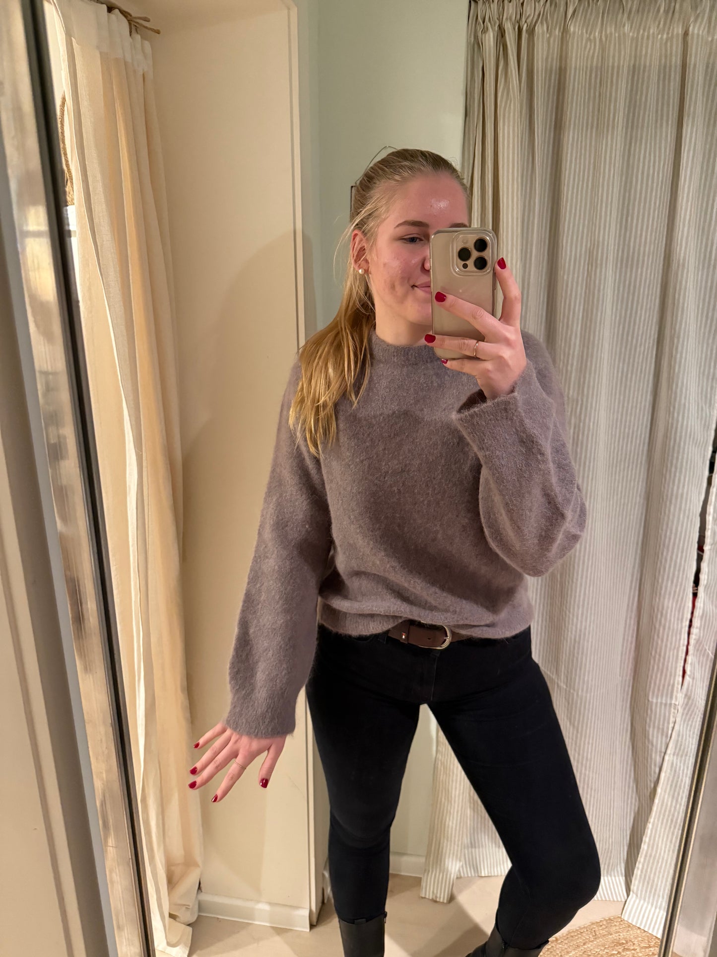 Baby-Alpaka Strickpulli Rundhals beige