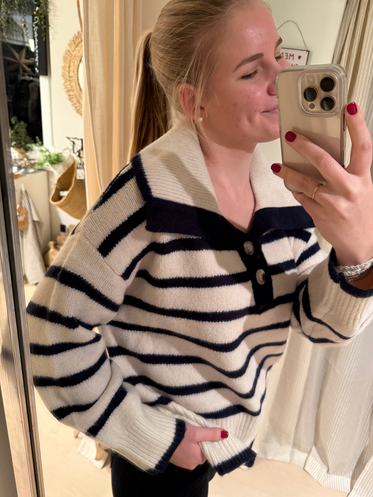 Strickpullover dunkelblau/weiss