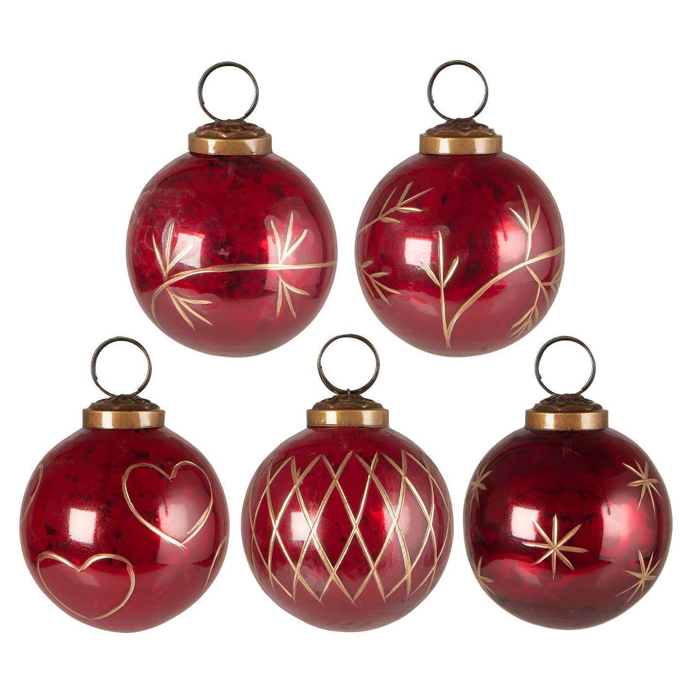 Weihnachtskugel rot mit goldener Gravur | 5er Set