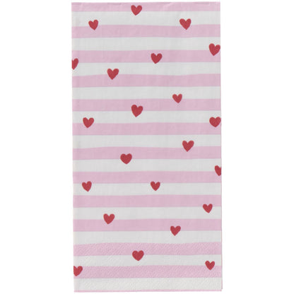 Serviette rote Herzen, rosa Streifen