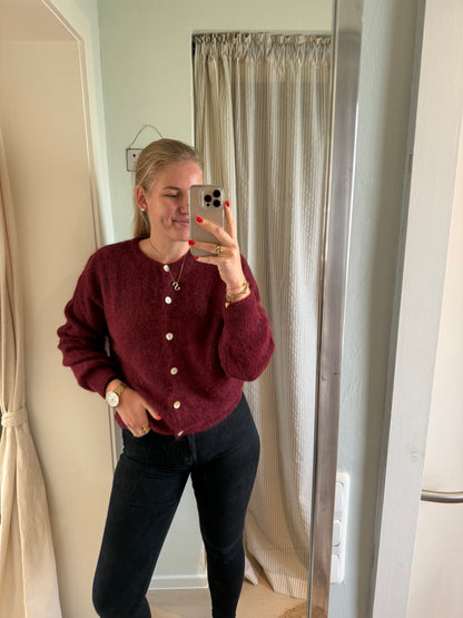 Baby-Alpaka Strickjacke Rundhals bordeaux