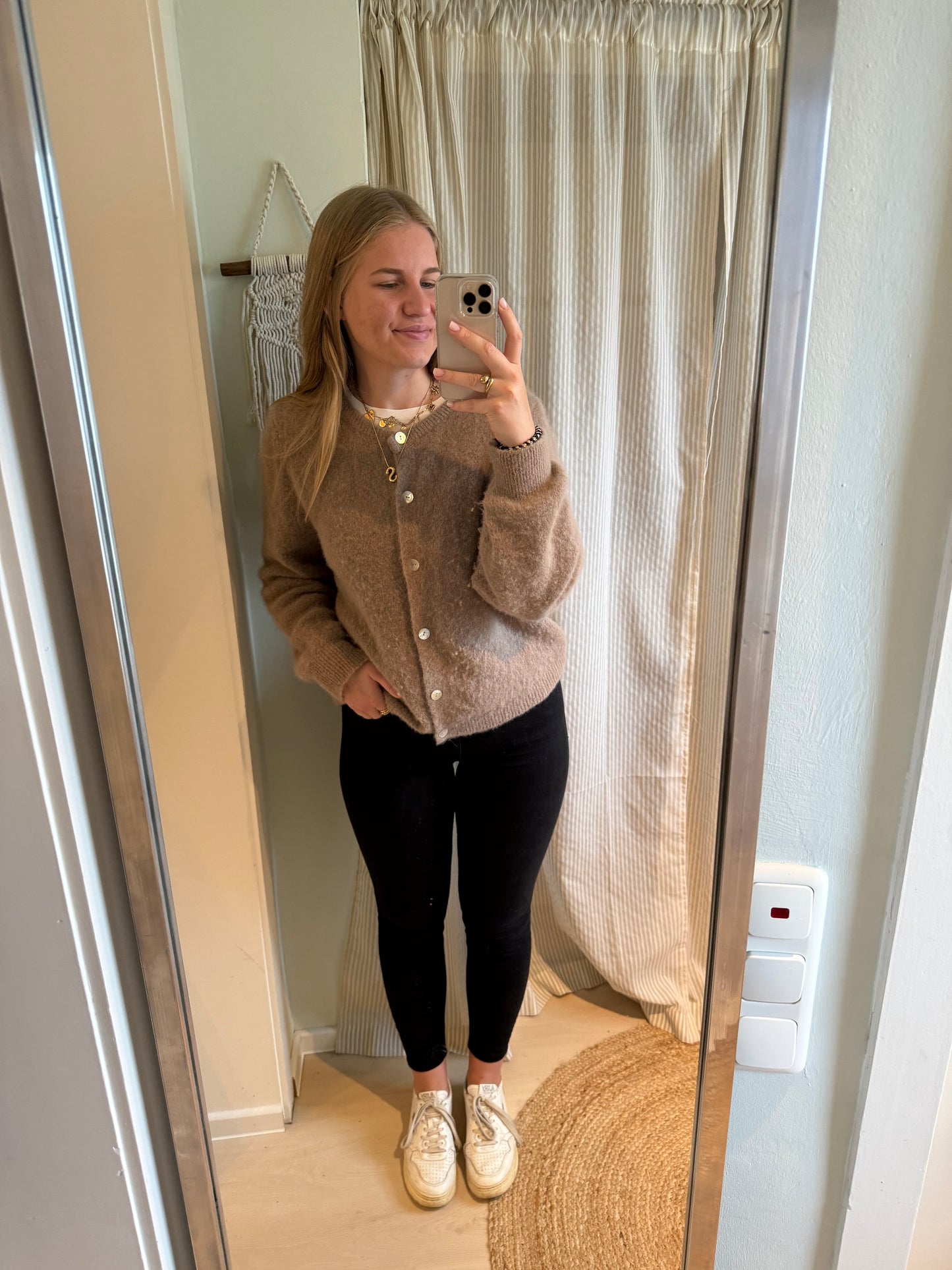 Baby-Alpaka Strickjacke Rundhals beige