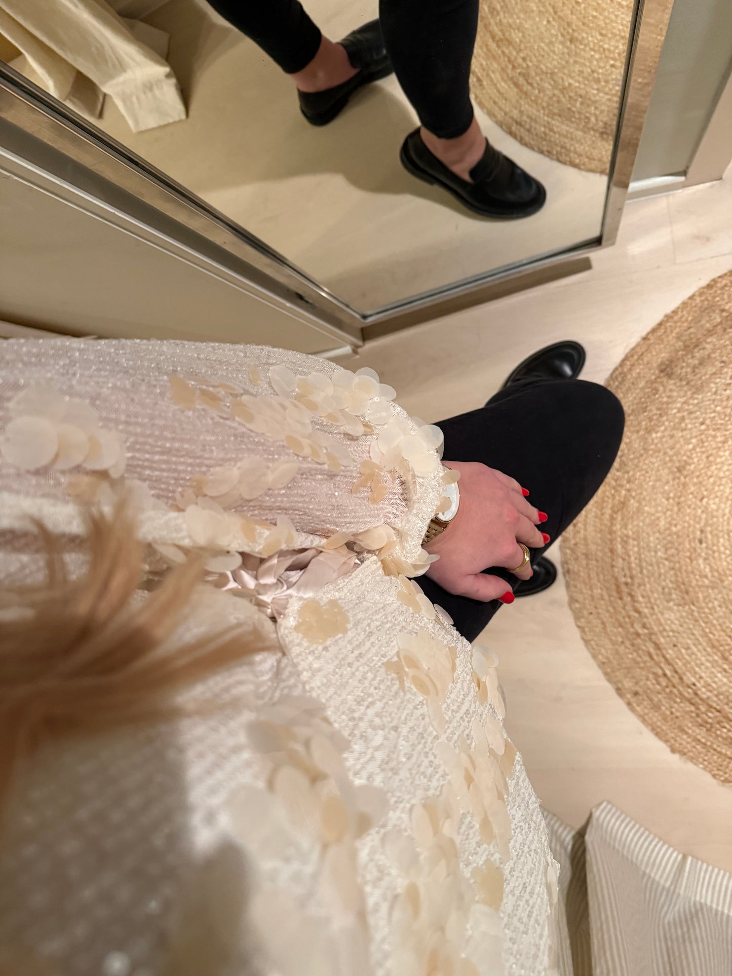 Wickelbluse mit Pailletten | Champagner