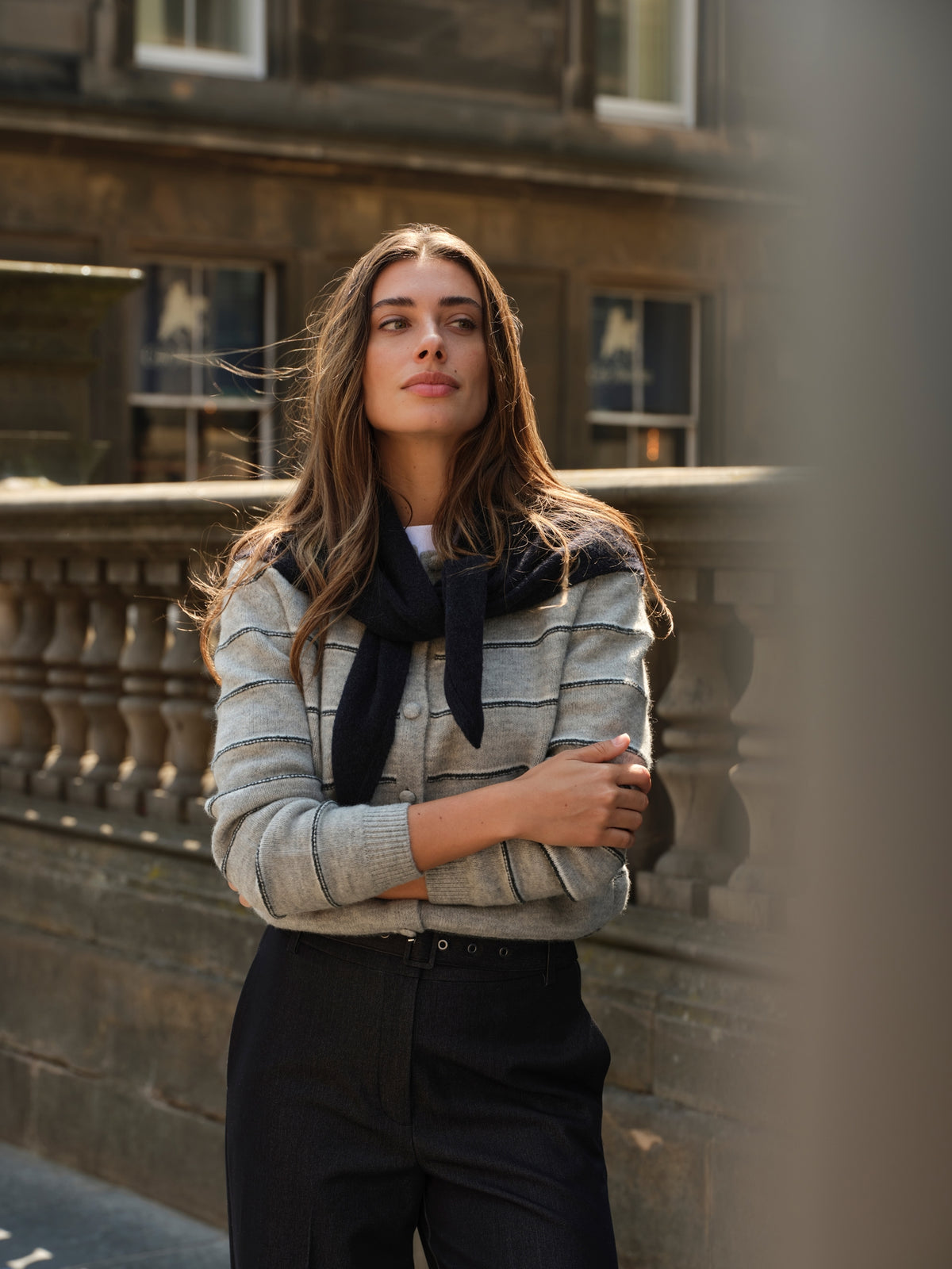 Strick Cardigan mit Kordelzug | Medium Grey Melange