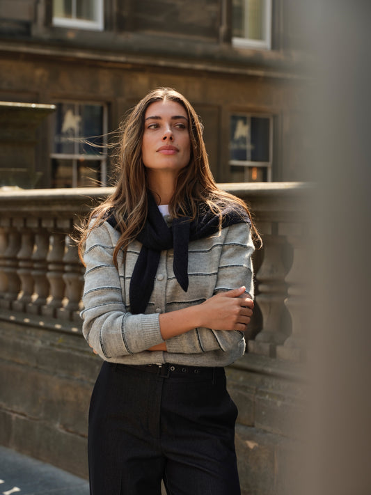 Strick Cardigan mit Kordelzug | Medium Grey Melange