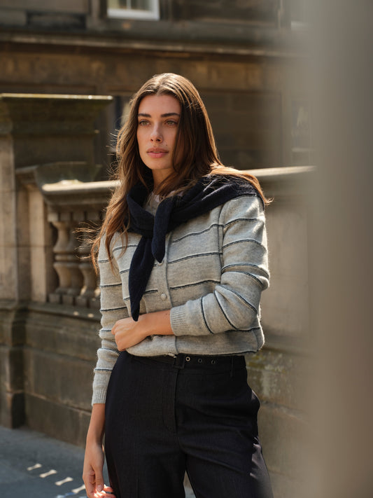 Strick Cardigan mit Kordelzug | Medium Grey Melange