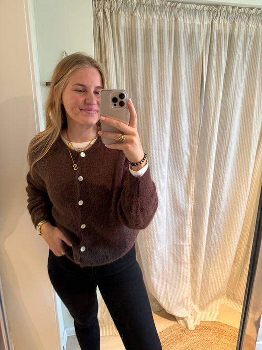 Baby-Alpaka Strickjacke Rundhals chocolate