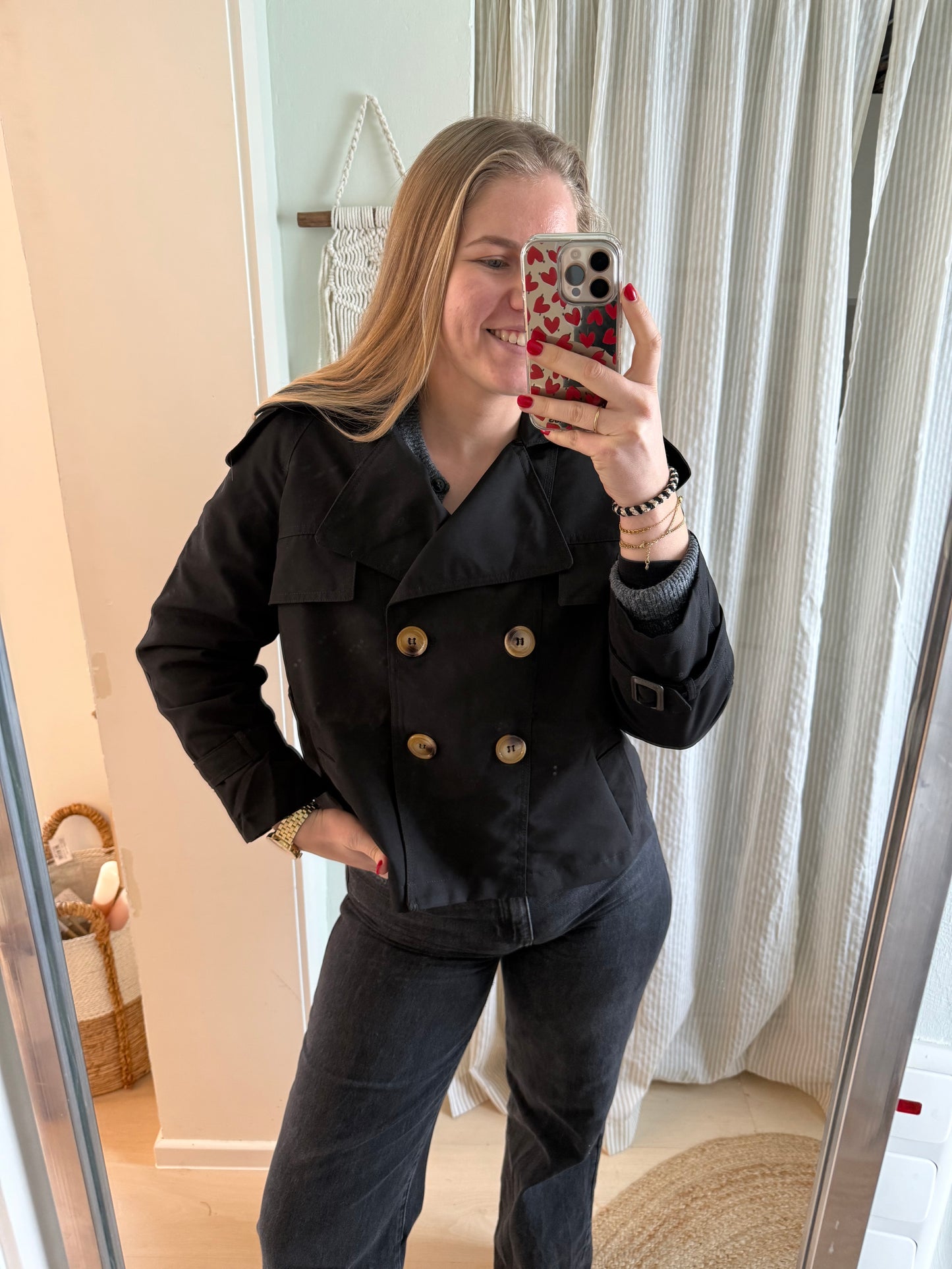 Kurze Trench Jacke schwarz