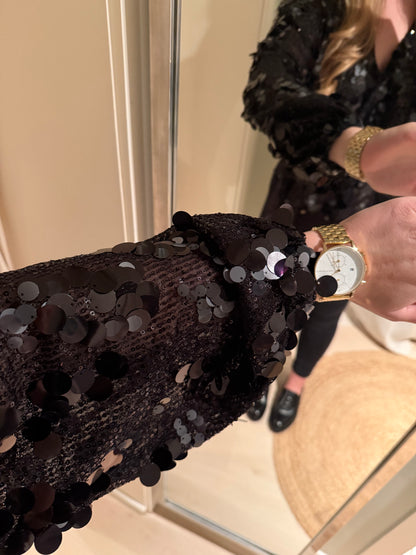 Wickelbluse mit Pailletten | Schwarz