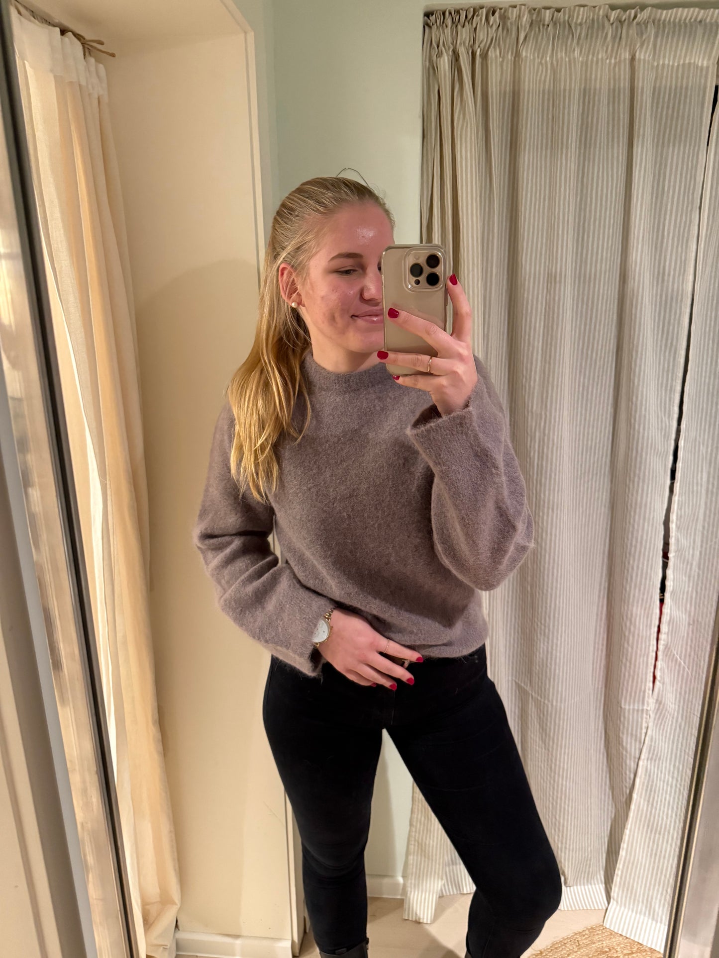 Baby-Alpaka Strickpulli Rundhals beige