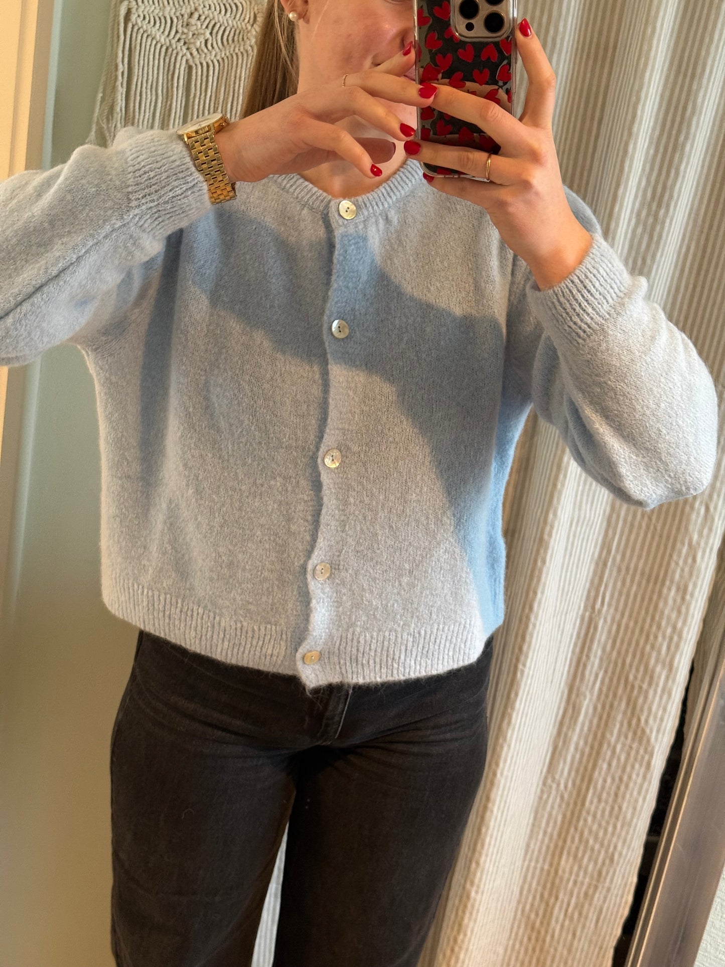 Alpaka Strickjacke Rundhals grau