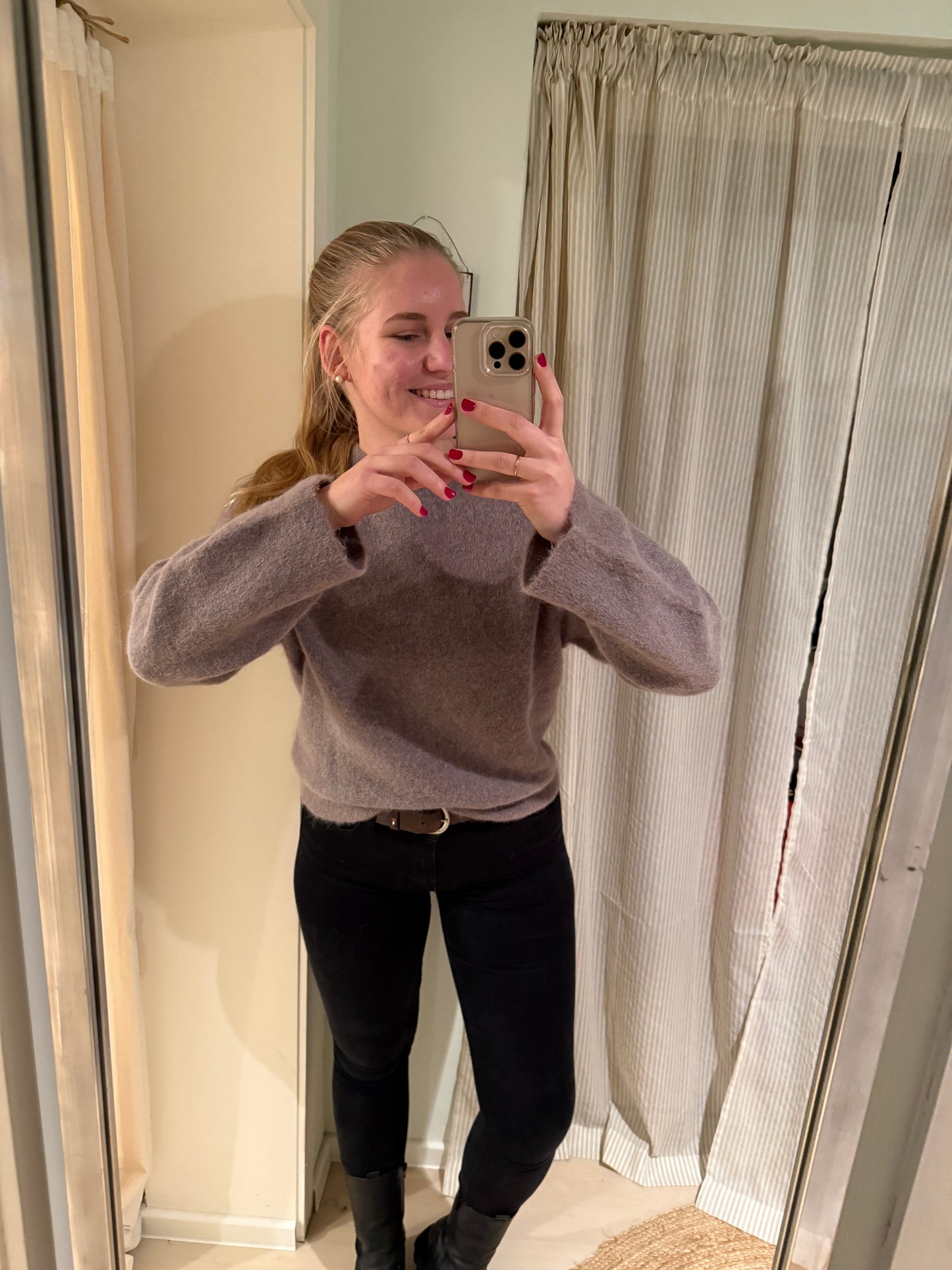 Baby-Alpaka Strickpulli Rundhals beige