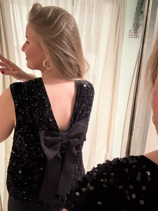 Pailletten Top mit Schleife | schwarz