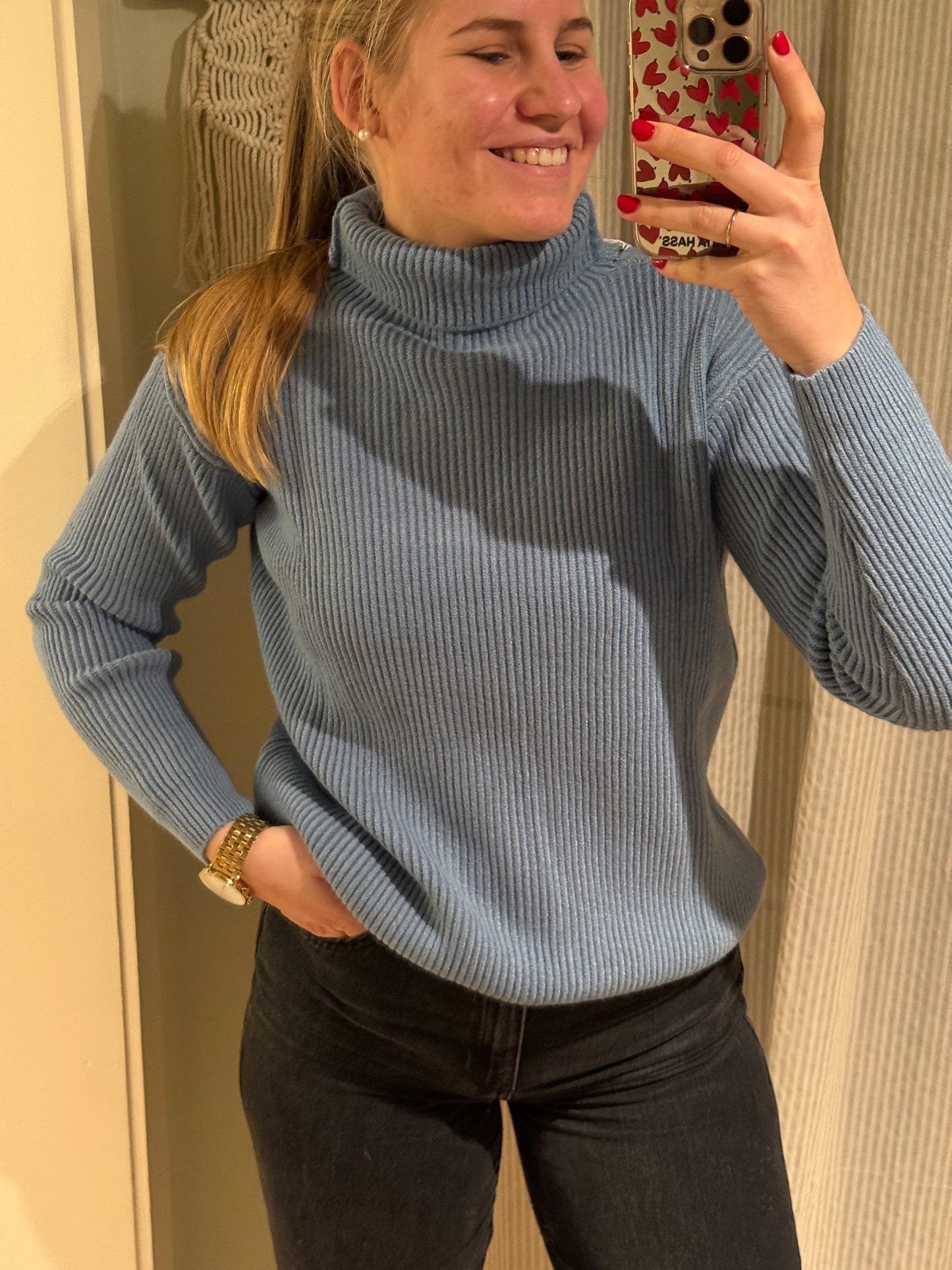 Strick-Rollkragen blau