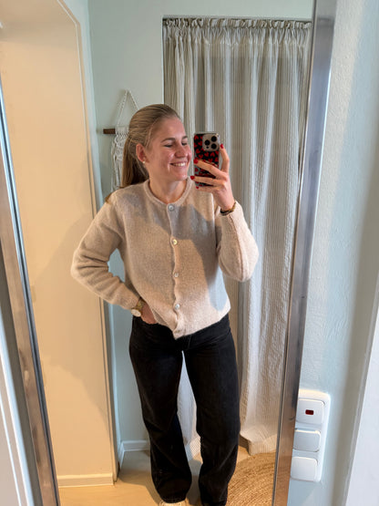 Alpaka Strickjacke Rundhals beige