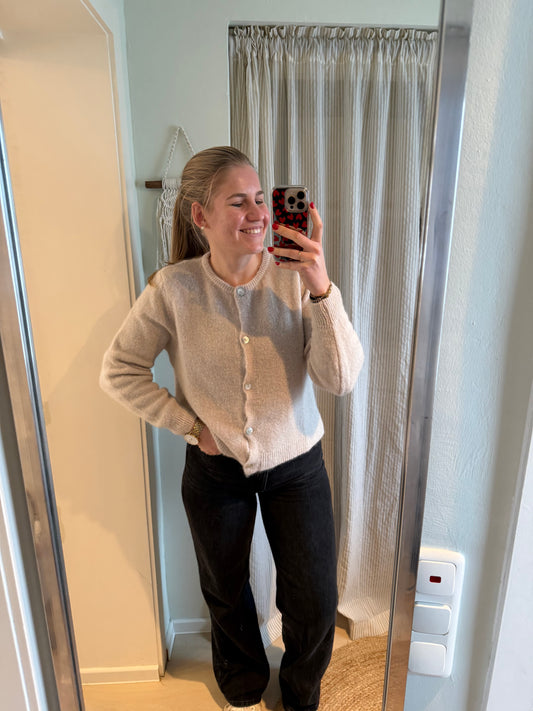 Alpaka Strickjacke Rundhals beige