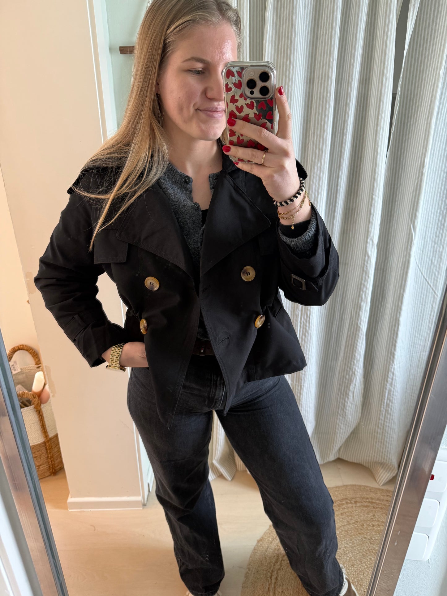 Kurze Trench Jacke schwarz