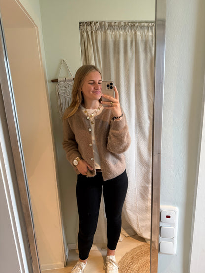 Baby-Alpaka Strickjacke Rundhals beige