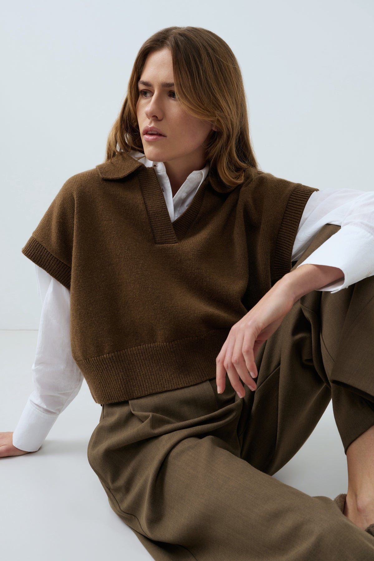 Strickoberteil Spencer mit Kragen | Teak Brown Melange