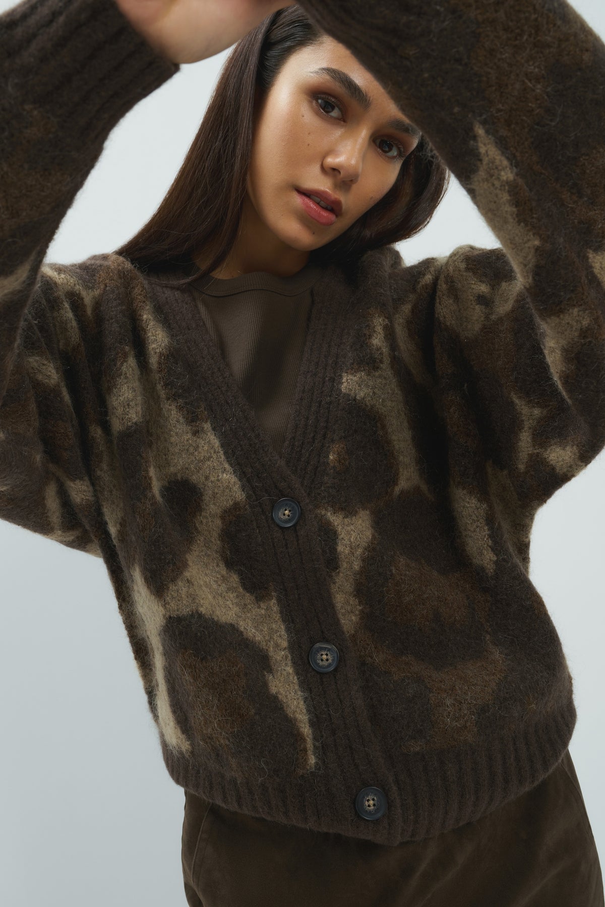 Strick Cardigan mit Muster | Cocoa Brown Dessin