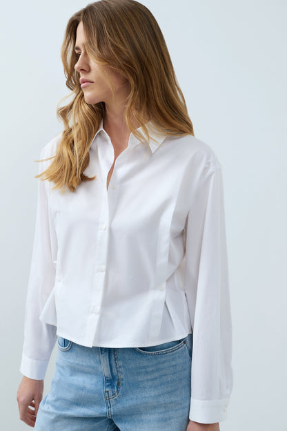 Popelinebluse mit Knopfdetails | pure white