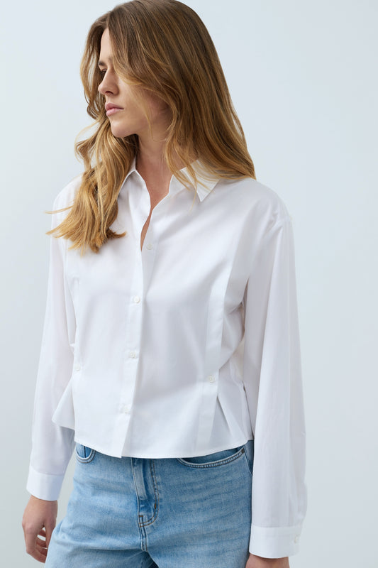 Popelinebluse mit Knopfdetails | pure white
