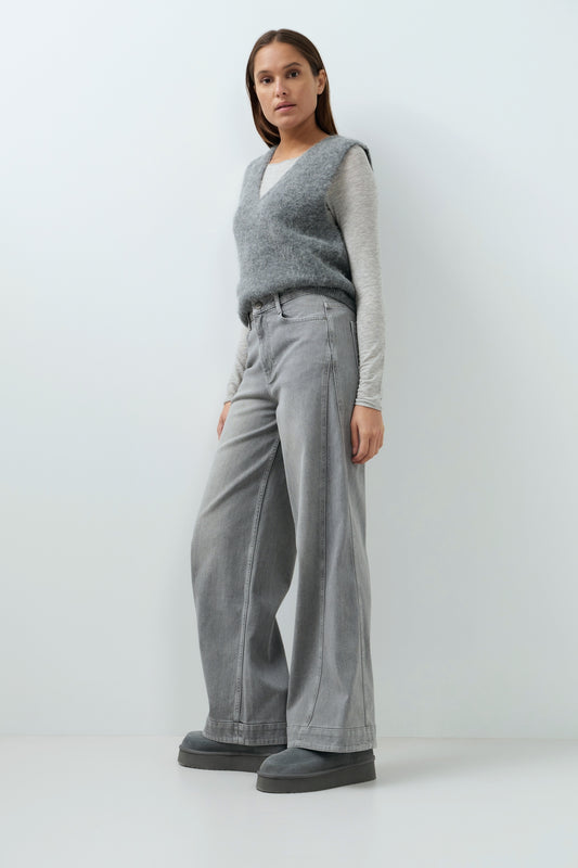 Strick-Pullunder mit tiefem V-Ausschnitt | Grey Melange