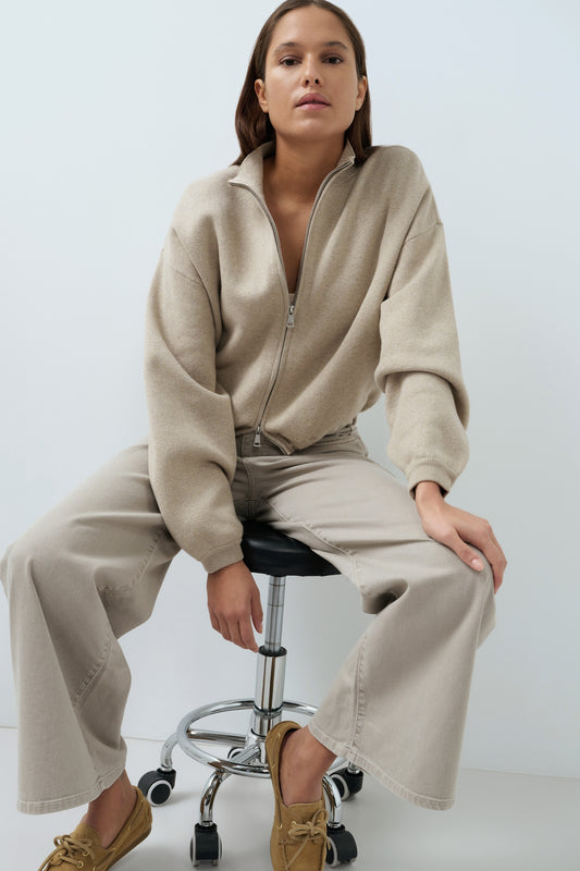 Jacquard Strickjacke | pure cashmere grey melange