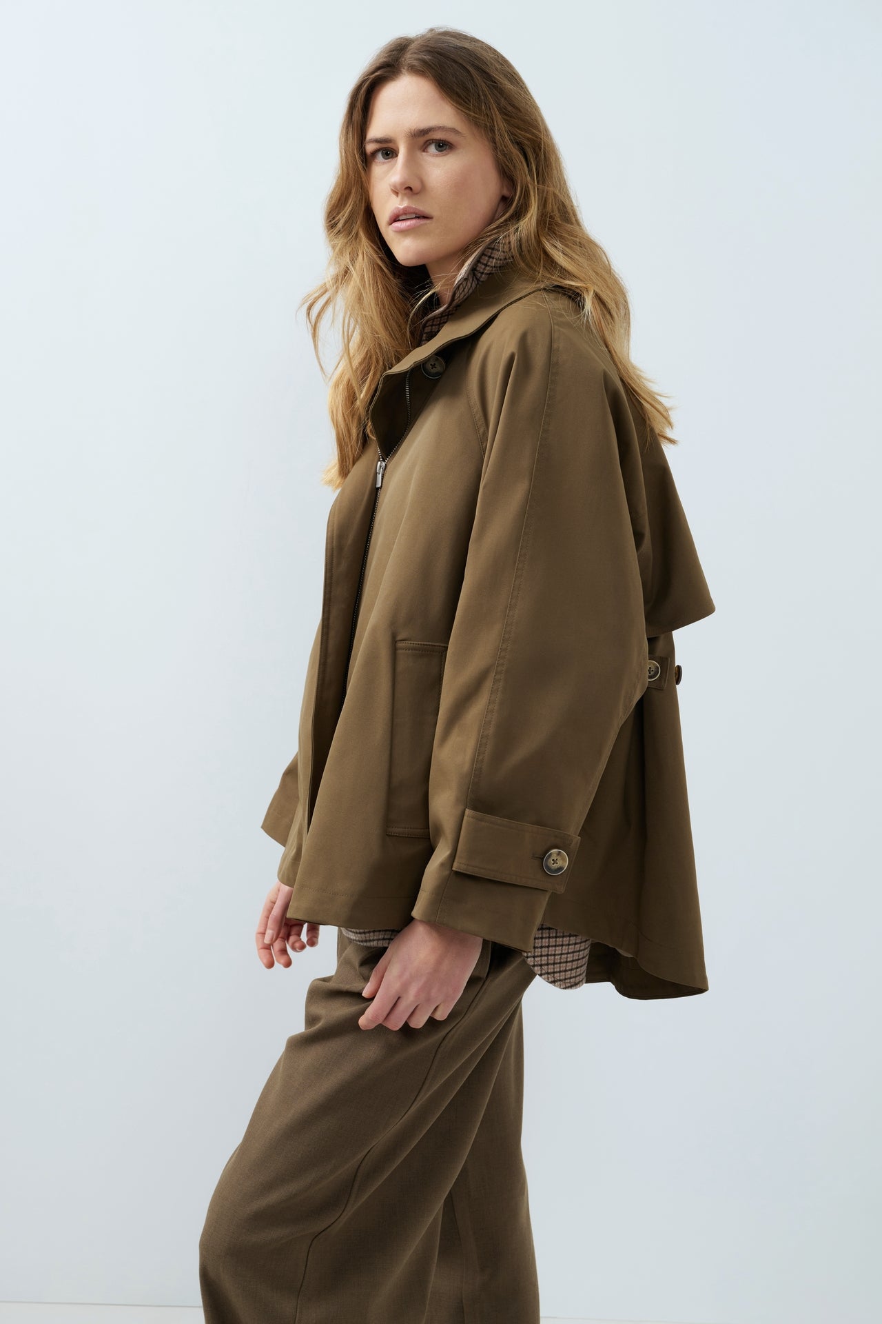 Trenchcoat Jacke in A-Linie | Teak Brown Melange