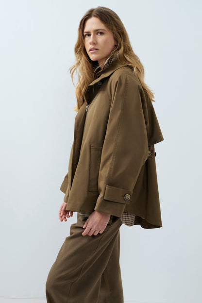 Trenchcoat Jacke in A-Linie | Teak Brown Melange